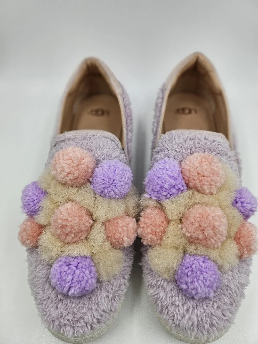 UGGS LAVENDER FOG RICCI FLUFF POM POM SLIP-ON SNEAKERS SHOES,ADULT SIZE US 9.5